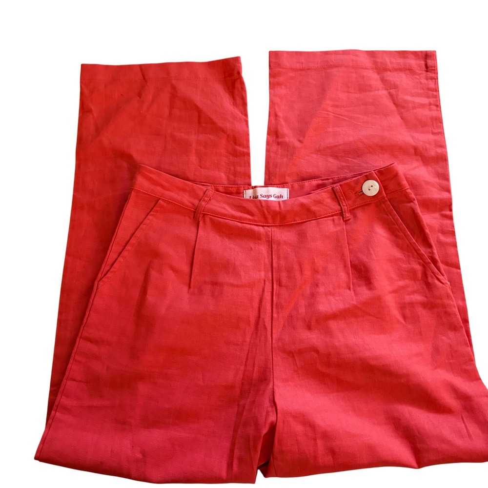 LISA SAYS GAH Orange Linen Blend Pants Size Small